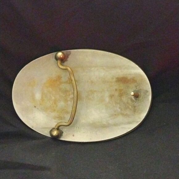 Steer Wrestler German Silver Belt Buckle - Vintage 1960's - Picture 3 of 4